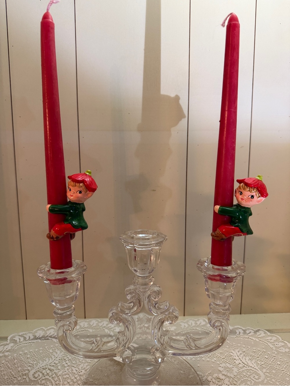 Pair Vintage Pixie Gnome Elves Candle Huggers/Candle Climbers